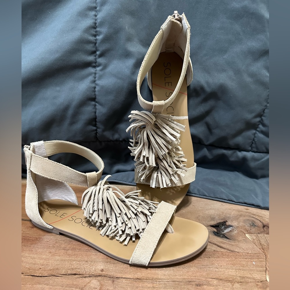 Sole Society tan fringe sandals